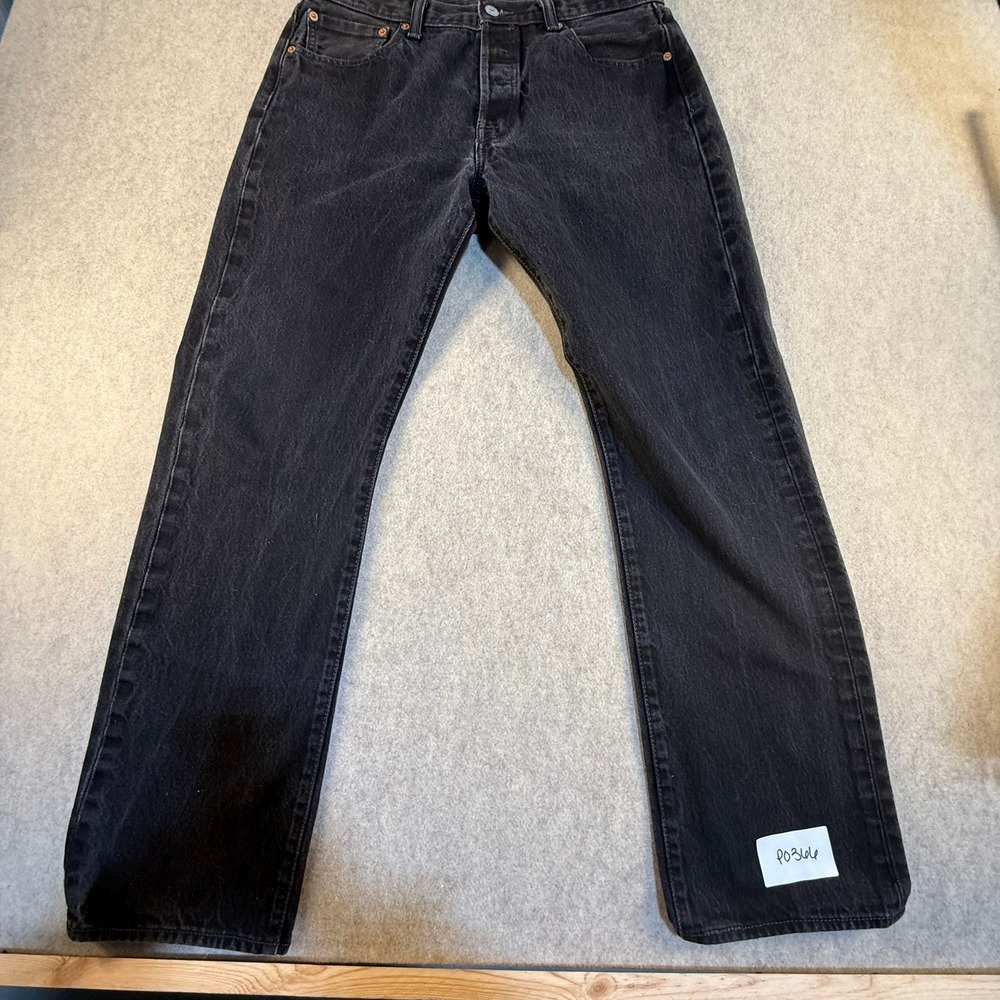 Levis 501 Original Fit Mens Jeans W34 L32 Washed Black Button Fly Straight Leg